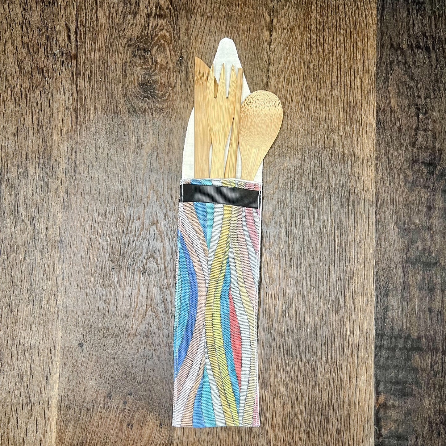 Bamboo Cutlery in Handmade Pouch - Various Fabrics