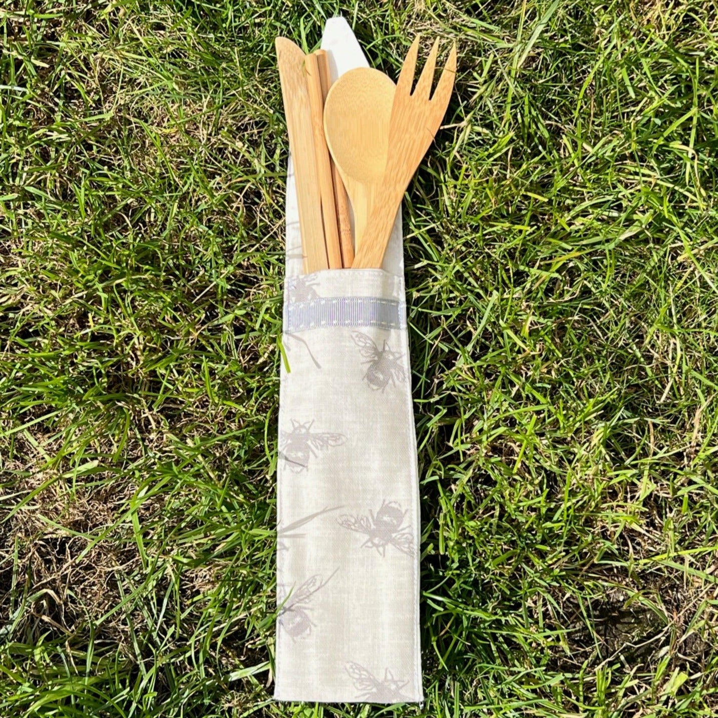 Bamboo Cutlery in Handmade Pouch - Various Fabrics