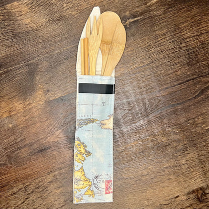Bamboo Cutlery in Handmade Pouch - Various Fabrics